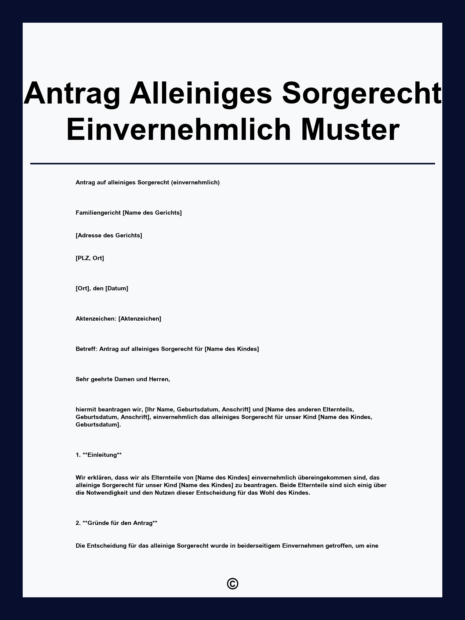 Antrag Alleiniges Sorgerecht Einvernehmlich Muster