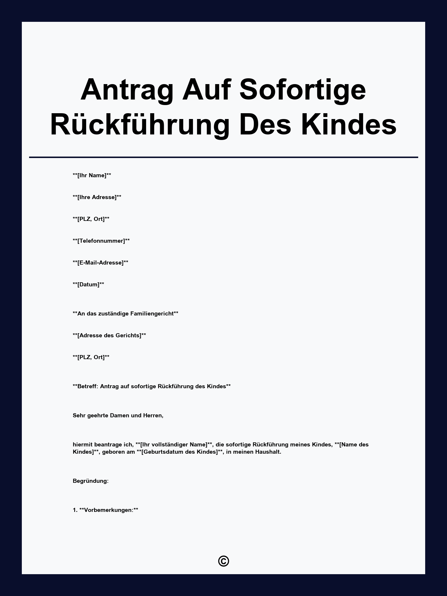 Antrag Auf Sofortige Rückführung Des Kindes
