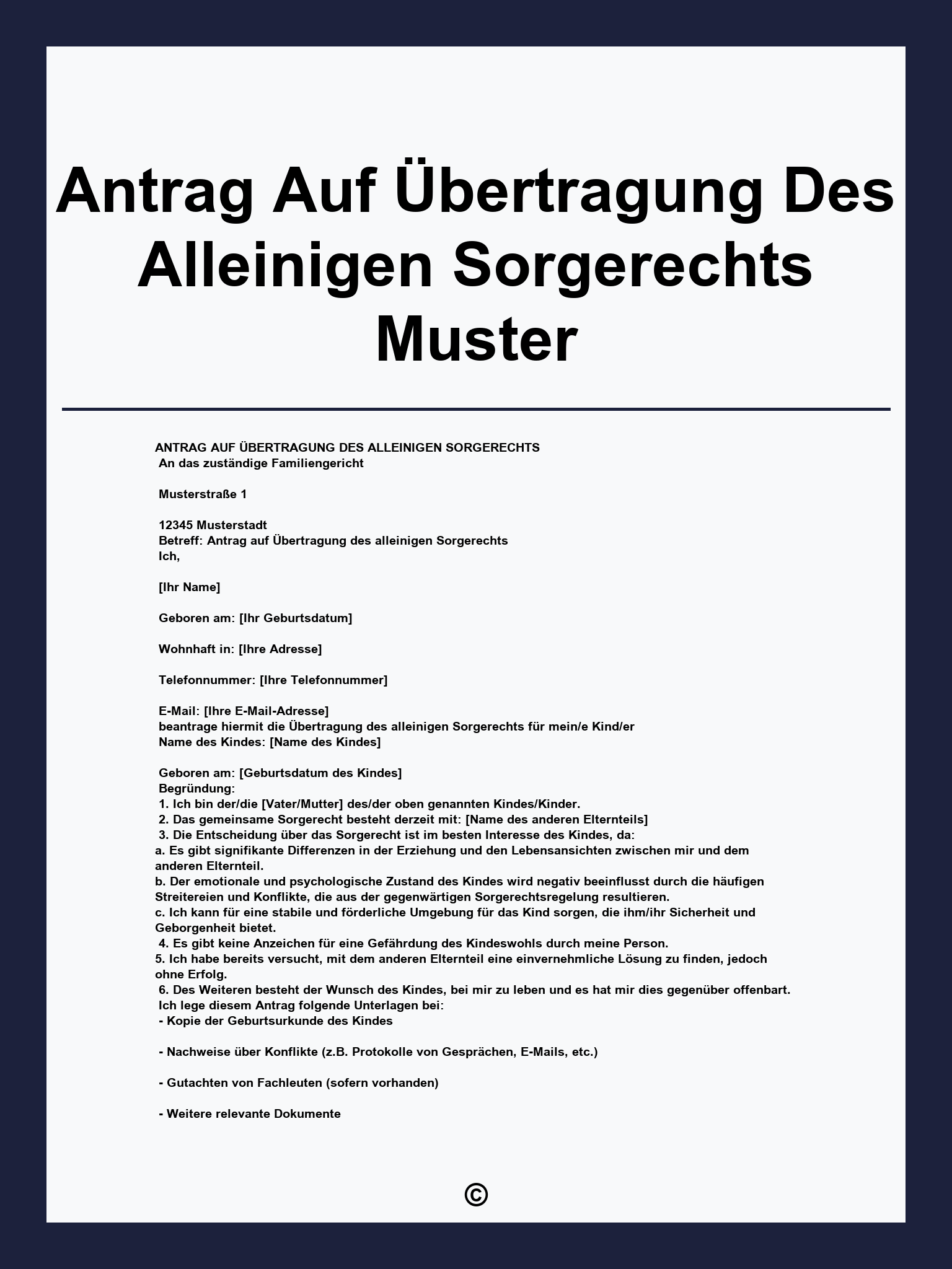 Antrag Auf Übertragung Des Alleinigen Sorgerechts Muster