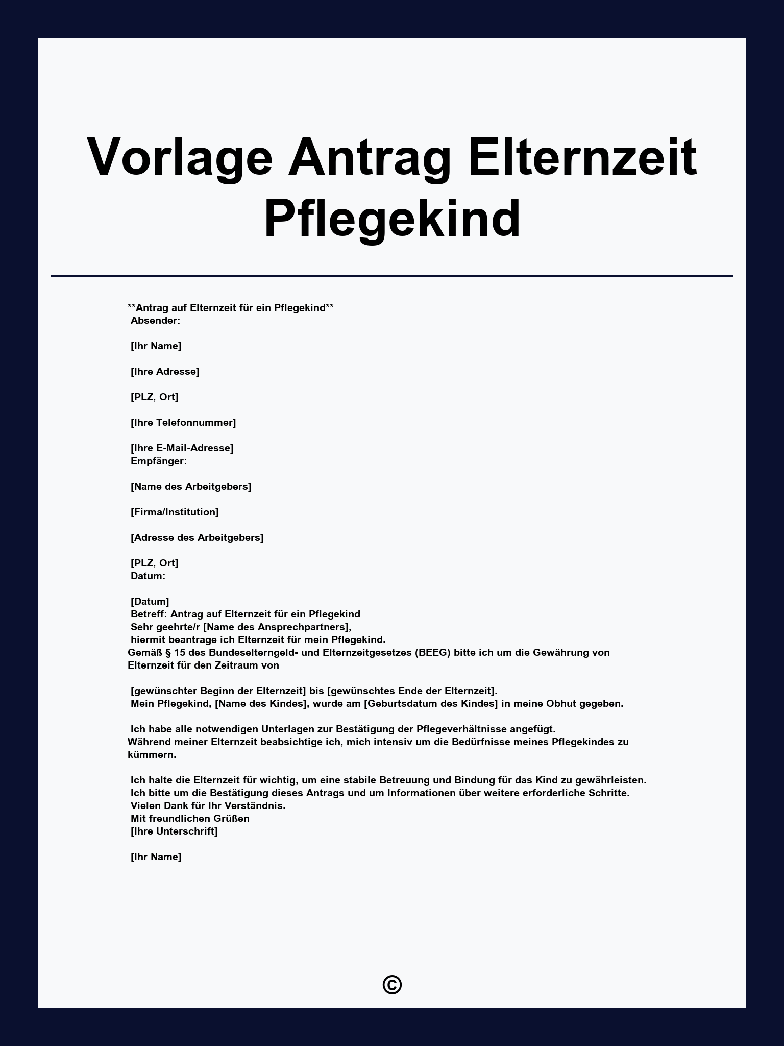 Vorlage Antrag Elternzeit Pflegekind