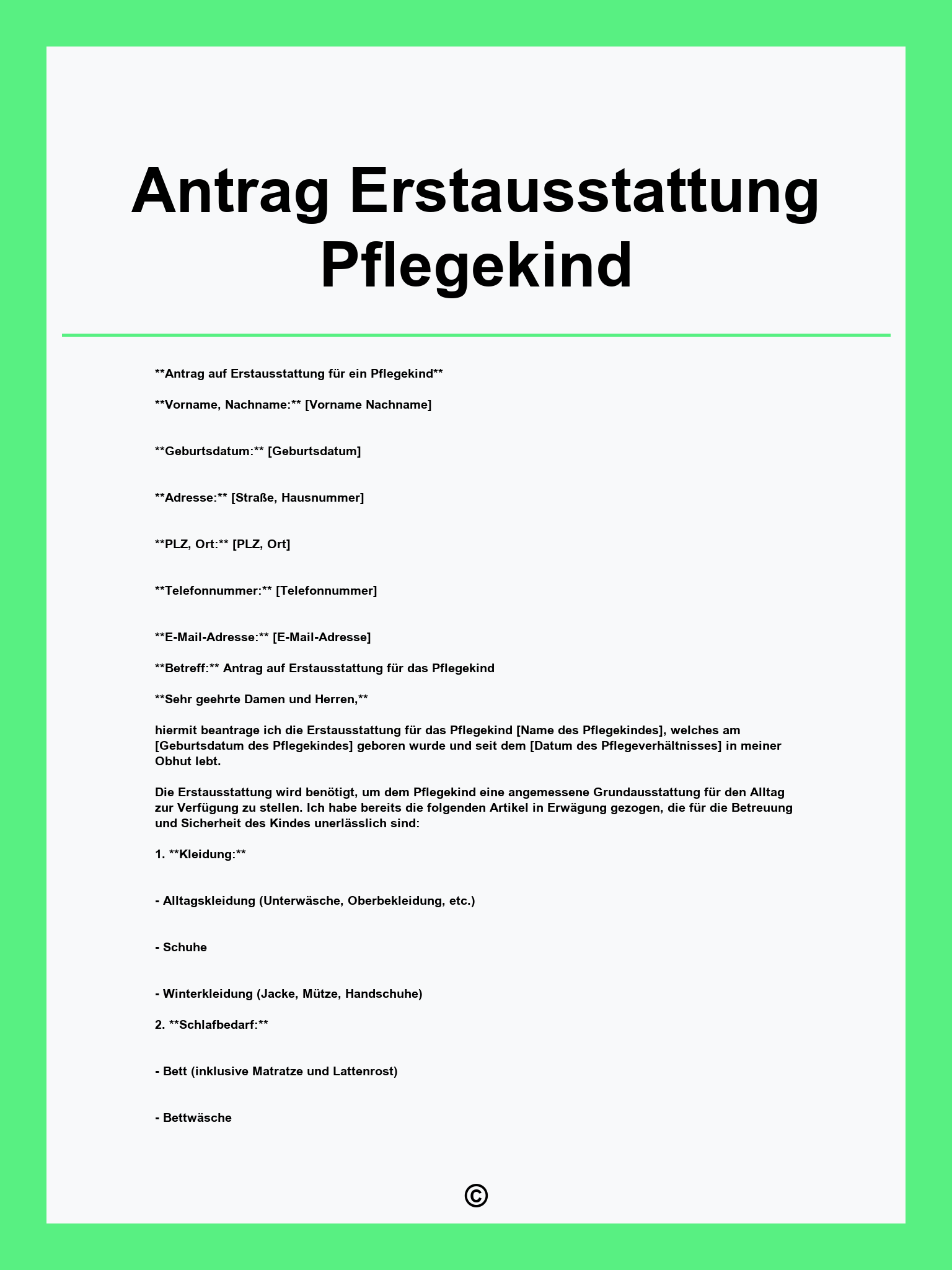 Antrag Erstausstattung Pflegekind