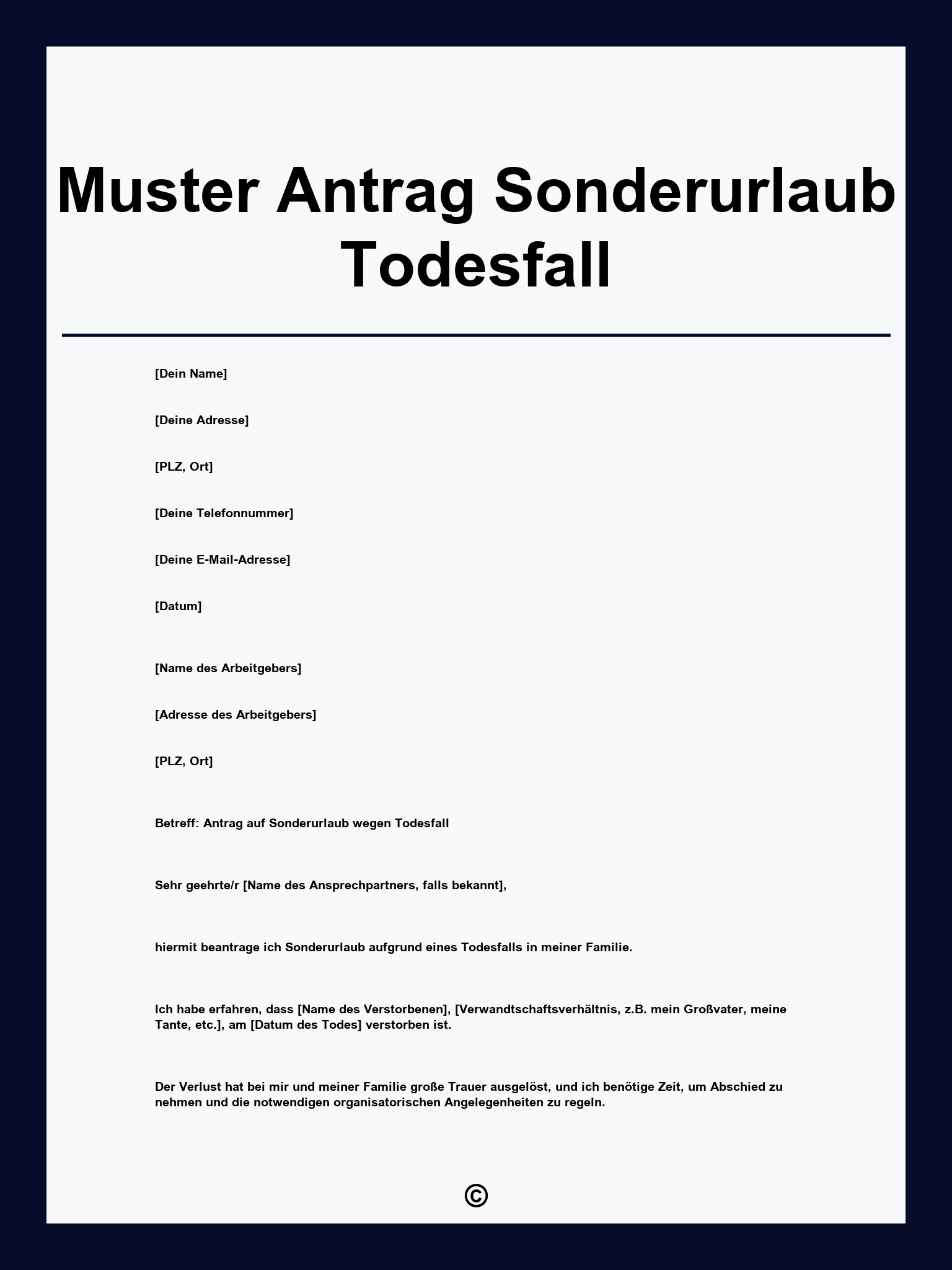 Muster Antrag Sonderurlaub Todesfall
