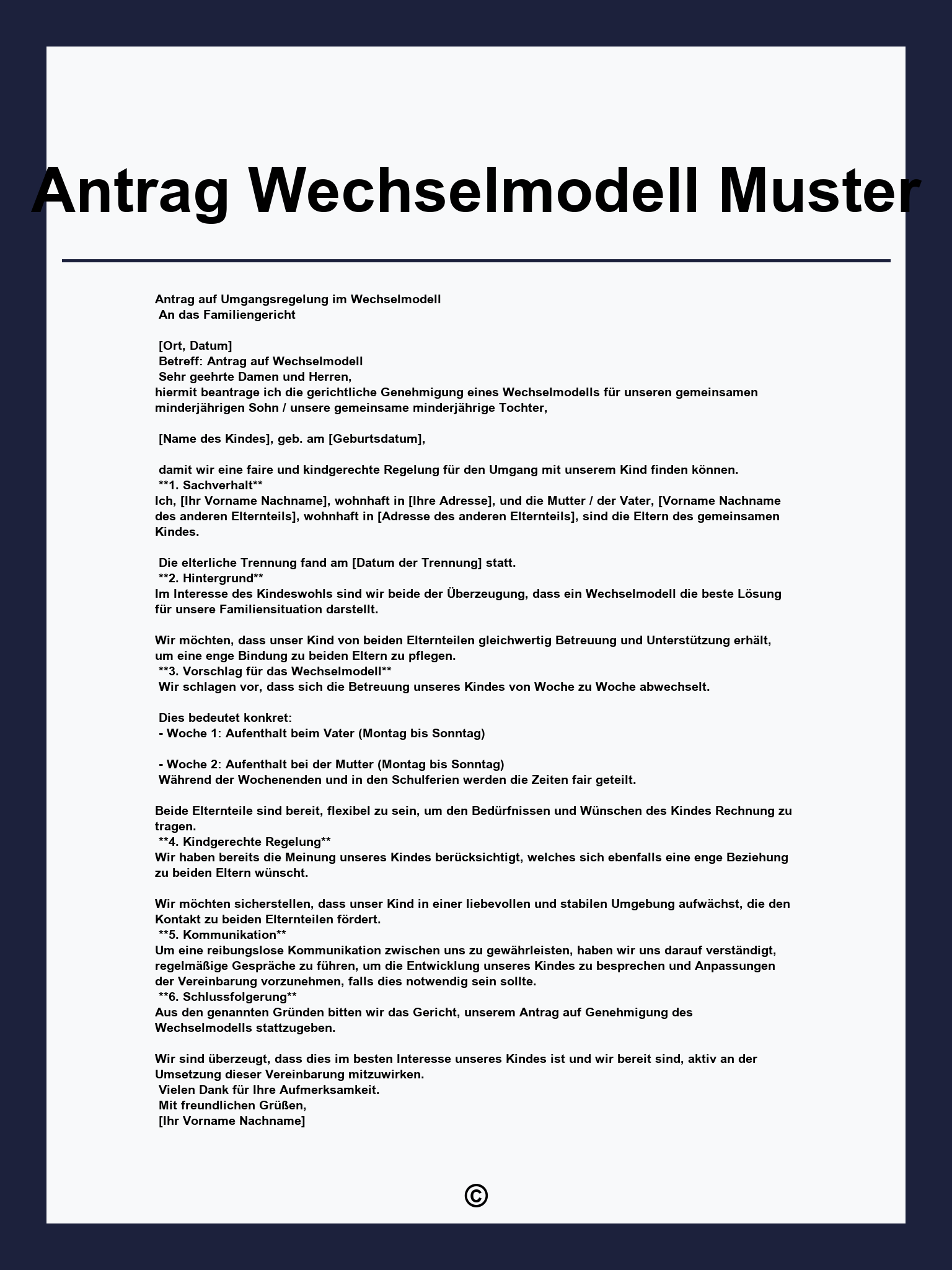 Antrag Wechselmodell Muster