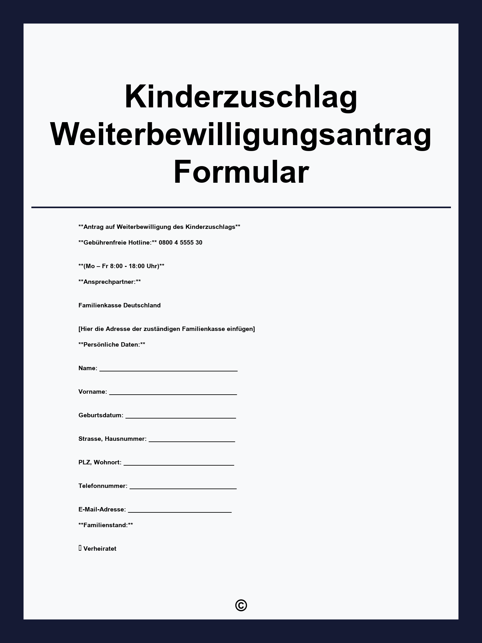Kinderzuschlag Weiterbewilligungsantrag Formular