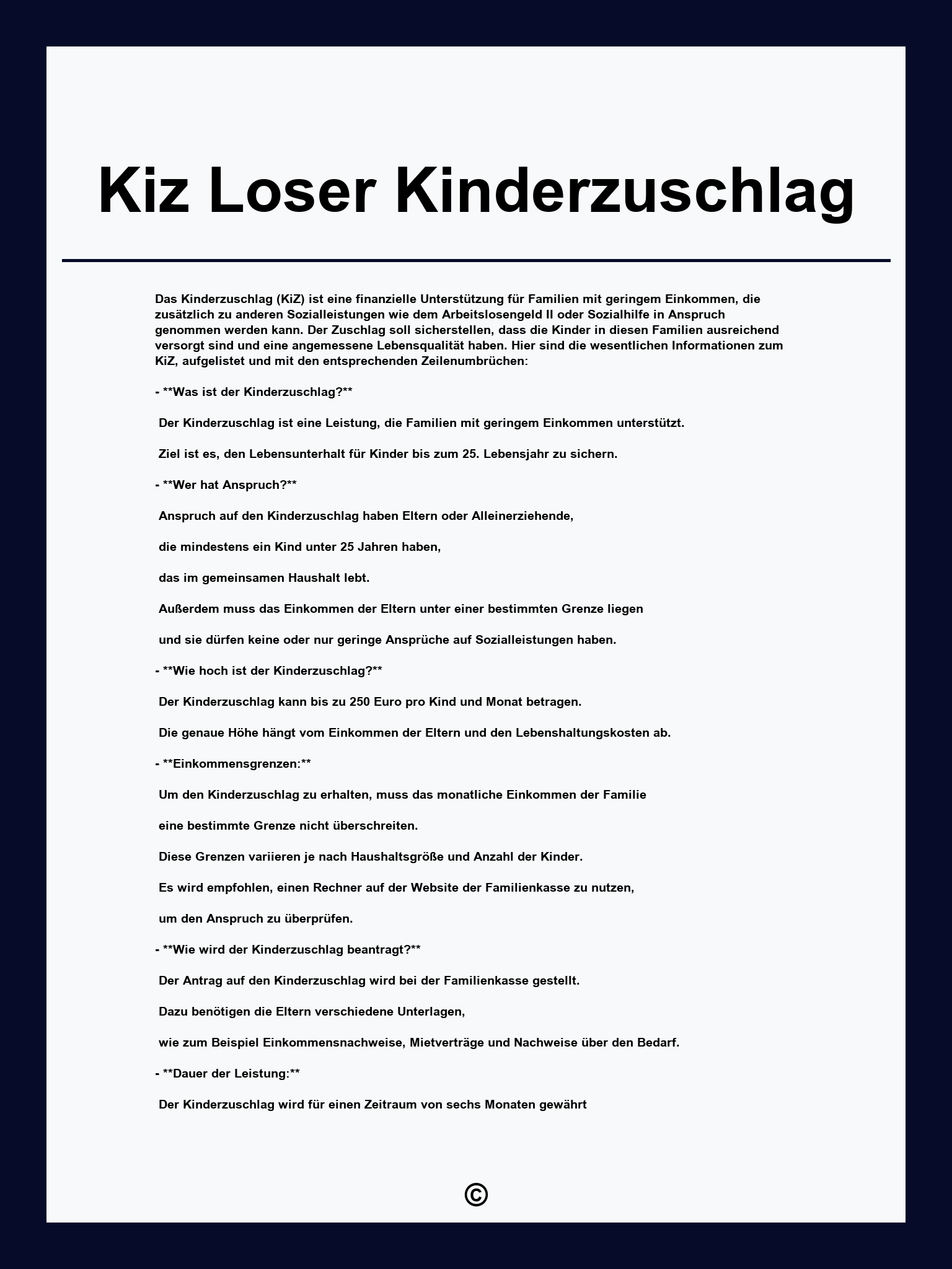 Kiz Loser Kinderzuschlag